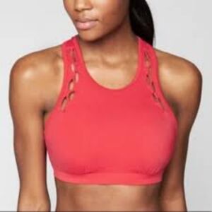 Athleta High Neck Loop Bikini Swim Top Red 34B/C Criss Cross Back Athletic
